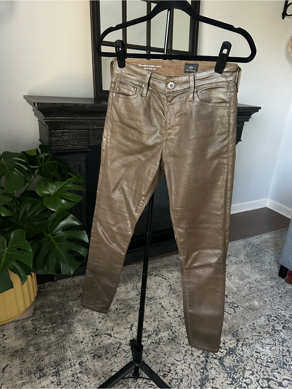 Ag Adriano Goldschmmied Metallic Bronze Skinny Pants